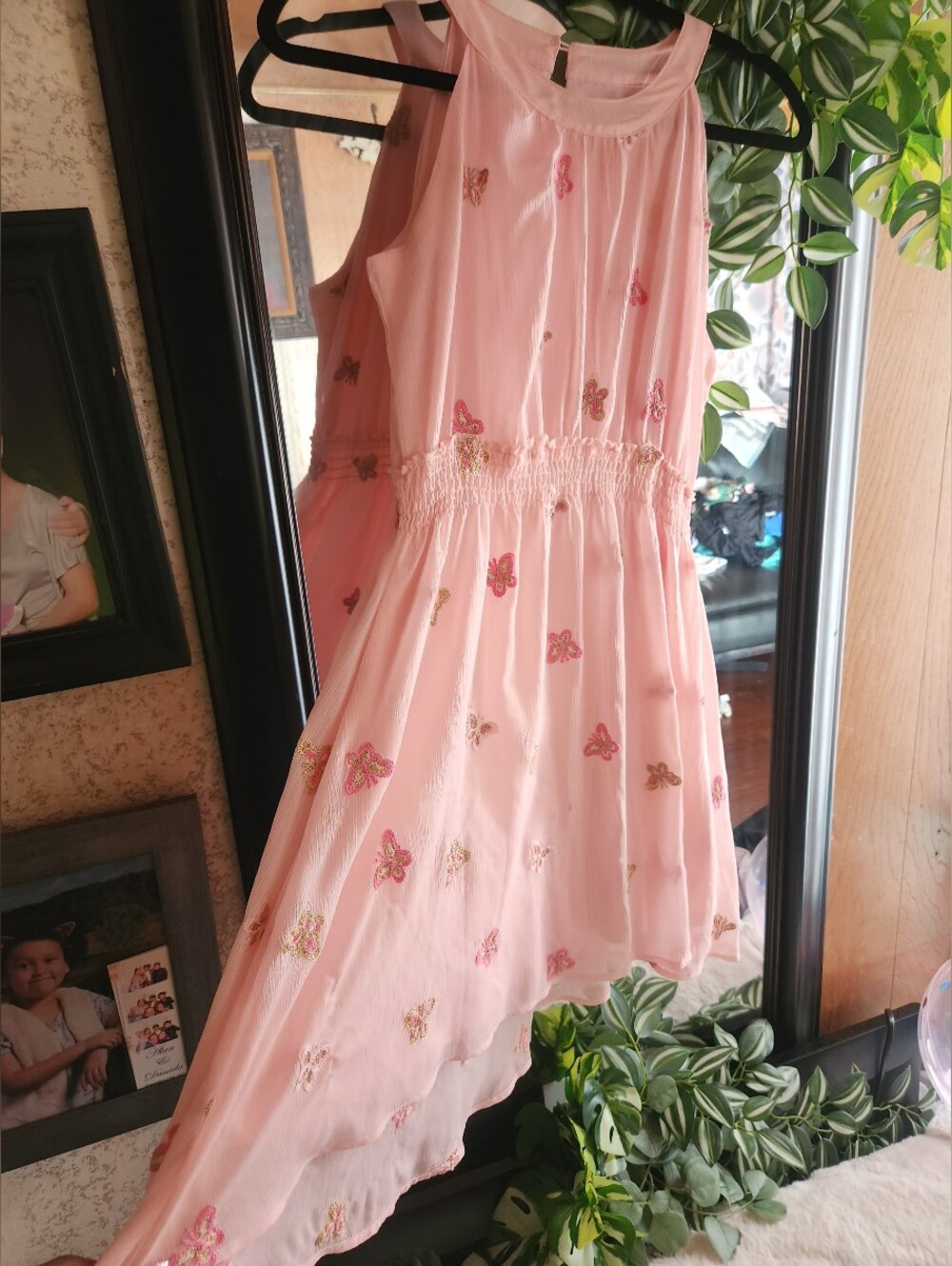 Girls Pink Butterfly High-Low Dress